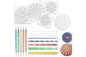 18 Pcs Mandala Dotting Tools for Painting Rocks, Rock Painting Kit With Stencil, Acrylic Rods, Double Sided Tools and Paint T