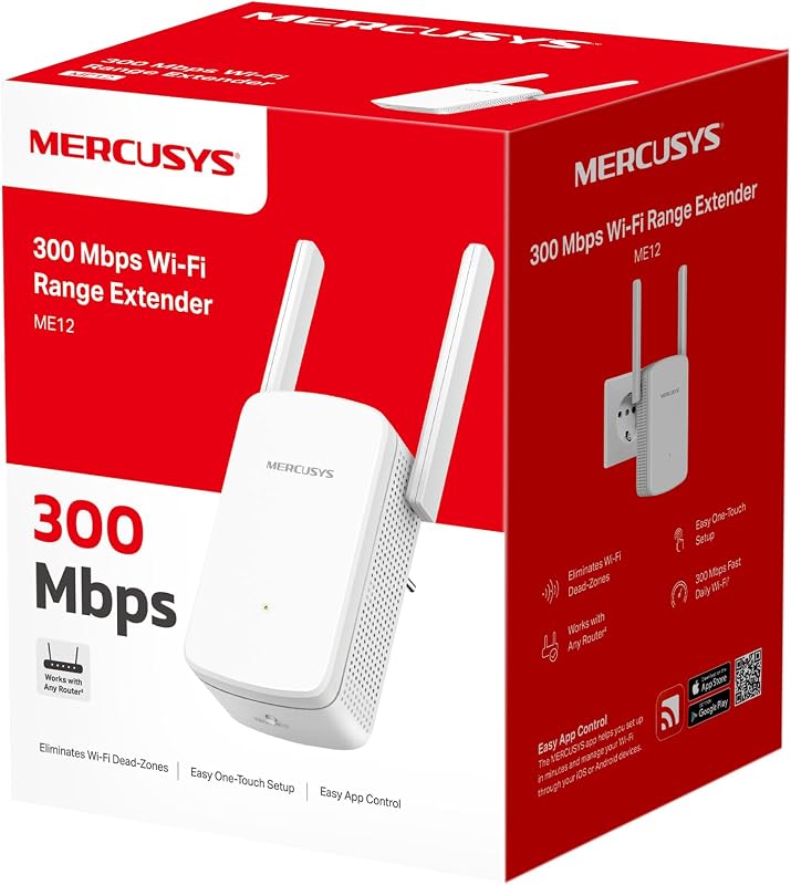 ME12-Repetidor WiFi 4, 300M, 2.4GHz, 2 Antenas Externas,Plug&Play