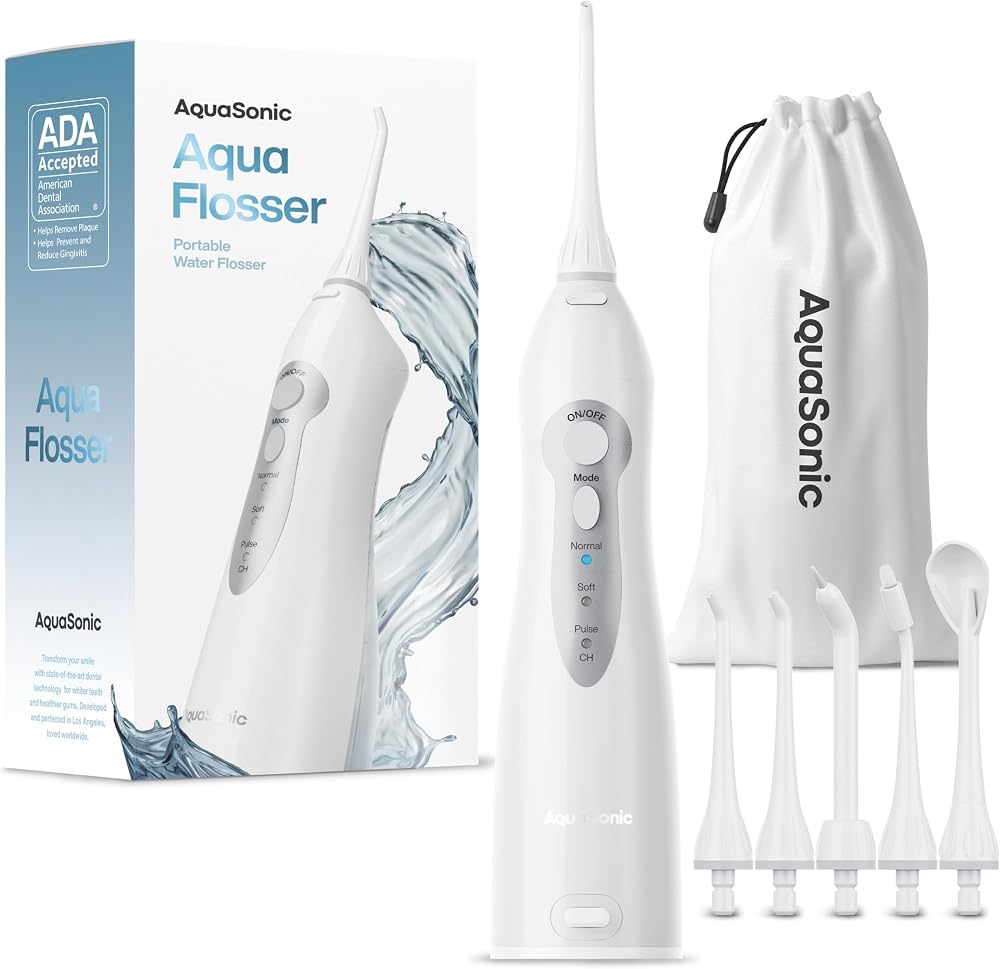 AquaSonic Aqua Flosser - Cordless Rechargeable Water Flosser for Teeth - Waterproof, Portable Oral Irrigator for Dental Clean