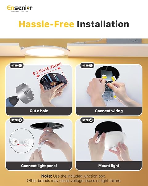 ENSENIOR 6 PACK 6 INCH LED RECESSED LIGHT, DIMMABLE, 6000K CLEAR WHITE, 1200LM HIGH BRIGHTNESS, 12W 120V, DAMP RATED, ULTRA-THIN CANLESS WAFER CEILING LIGHT – ETL & FCC & IC