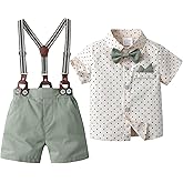 Baby Boys Shorts Sets,Infant Shirt + Shorts + Bow Tie + Suspenders,Toddler Summer Gentleman Outfits