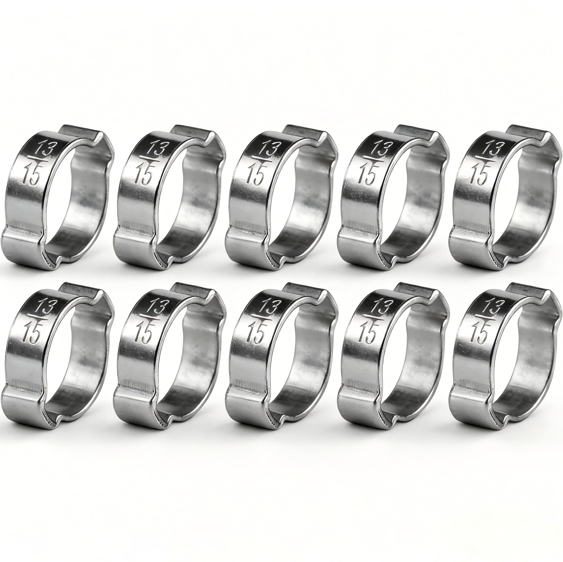 Ouitble Hose Clamps, 10 Pcs Galvanized Stainless Steel Two Ear Hose Clamps Hose Clamps for Fuller Gasoline Pipes(13-15mm)