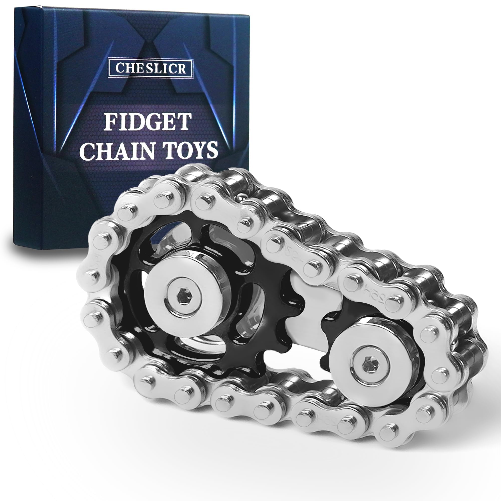 Fidget Spinner Toy for Adults Metal Figette Bike Chain Easter Basket Stuffer for Adult Men Pain Stim ADHD Teen Cool Gadgets Quiet Desk Offices Anxiety Relief Items Stress Tool Sensory Spiky - Black