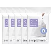 simplehuman Code B 150 Count Custom Fit Liners, Drawstring Kitchen Trash Bags, One-by-One Mess-Free Dispense, Extra Thick &amp; Double Seamed, 50% PCR Plastic, 6 Liter / 1.6 Gallon, White