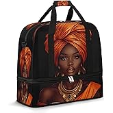 Foldable Travel Duffel Bag for Women - Carry on Personal Item Bag with Shoes Compartment, Weekender Overnight Duffle Bags Sport Tote Gym Luggage for Airplanes Traveling(African Ethnic Woman)
