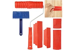 ABuff Wood Graining Tool Set 6 Pieces Wood Grain Tool, Soft Rubber Grain Roller Painting Tool with Handle, Wood Pattern Grain