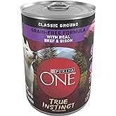 Purina ONE Wet Dog Food True Instinct Classic Ground Grain-Free Formula With Real Beef and Bison High Protein Dog Food - (Pack of 12) 13 oz. Cans