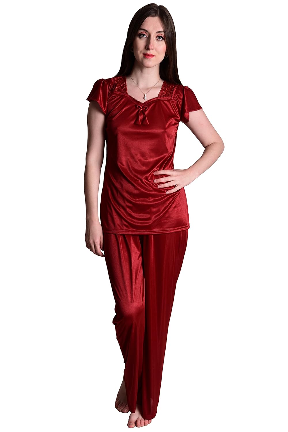 senslife solid satin nightwear sleepwear combo set of nightsuit (pack of 2)