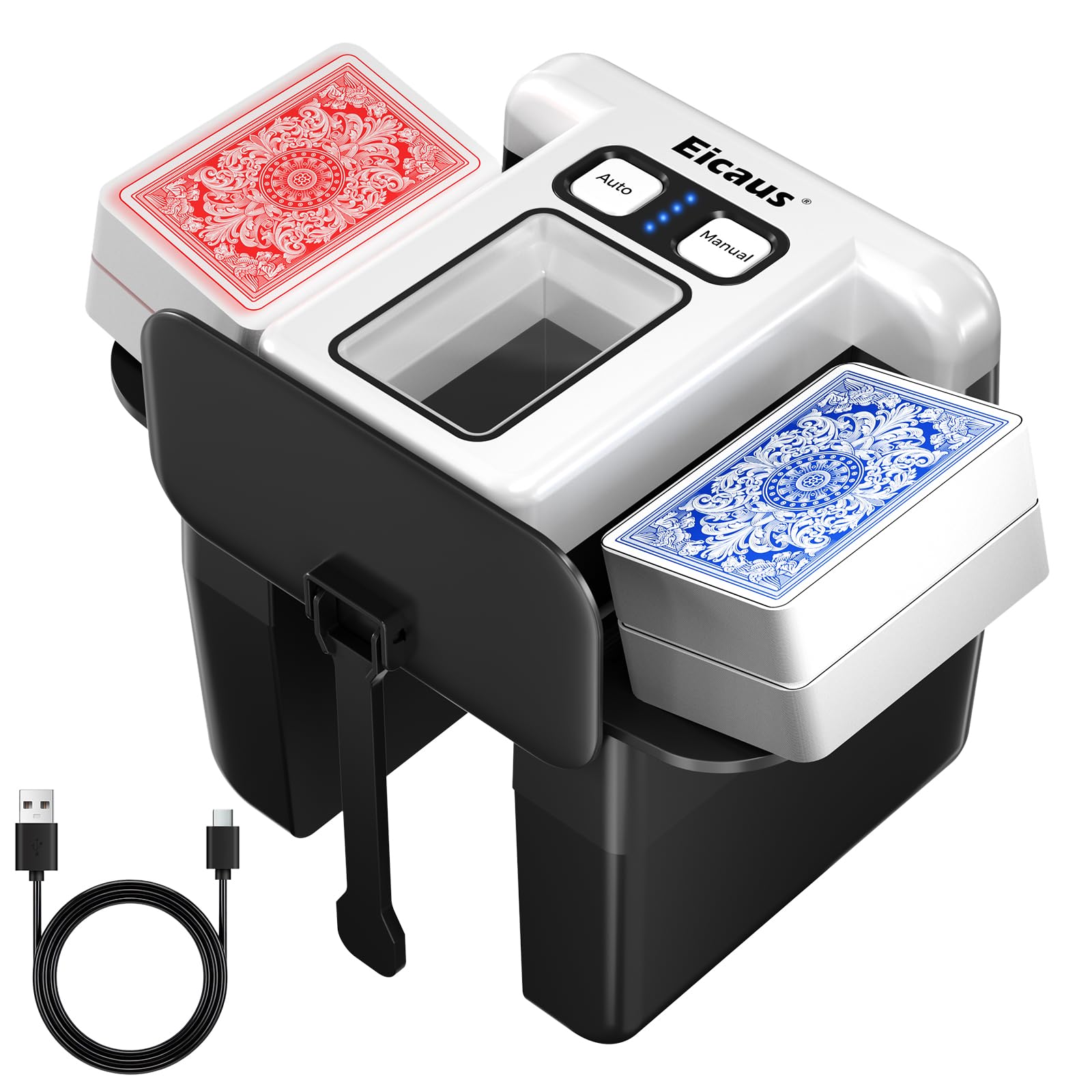 Photo 1 of Eicaus Automatic Card Shuffler 1-4 Deck - Rechargeable 2500mAh Electric Card Shuffling Machine for Seniors & Family Game Night - Portable & Fast Shuffler for UNO, Poker, Blackjack, Phase 10 & Skip-Bo