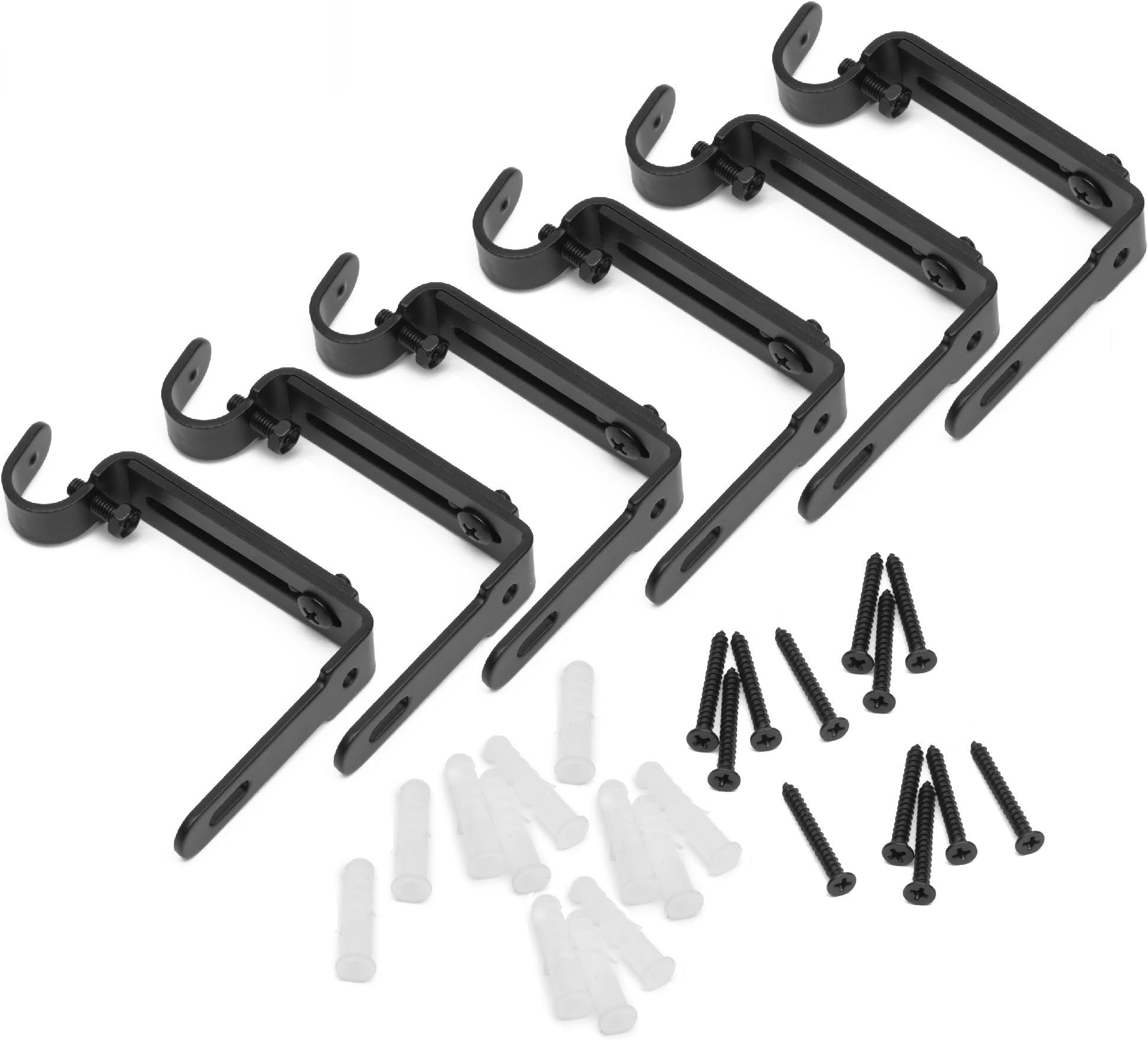 GrayBunny GB-6809 Adjustable Curtain Rod Wall Bracket, Set of 6, Black, Premium Steel…