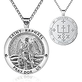 OigvcoTe Saint Raphael Pendant Necklace, Platinum Plated Copper Medal, 2.05 Inch Religious Medallion with 21.7 Inch Chain, Silver, Gift Box-Adult Use Only