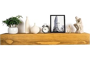 XWNE Fireplace Mantel,48 inch Rustic Wood Floating Mantel Shelves for Electric Fireplaces and Décor,Solid Wood Farmhouse Mantle for Over Fireplace(Gold Oak,48Wx8Dx6H)