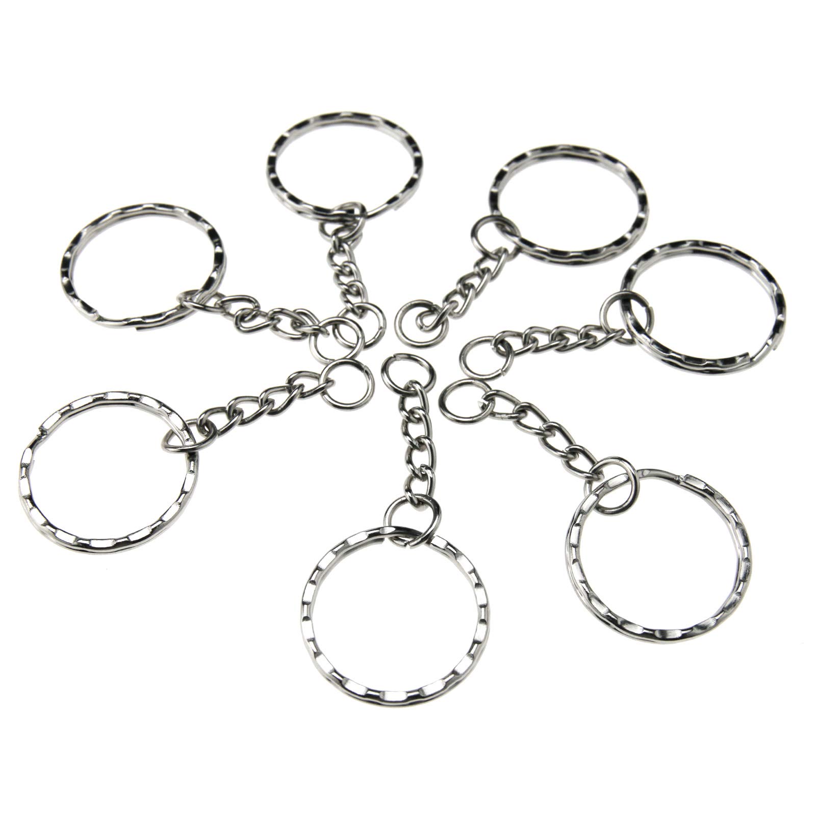 OTOTEC 50pcs Keyring Blanks 55mm Silver Tone Key chains Key Split Rings 4 Link Chain