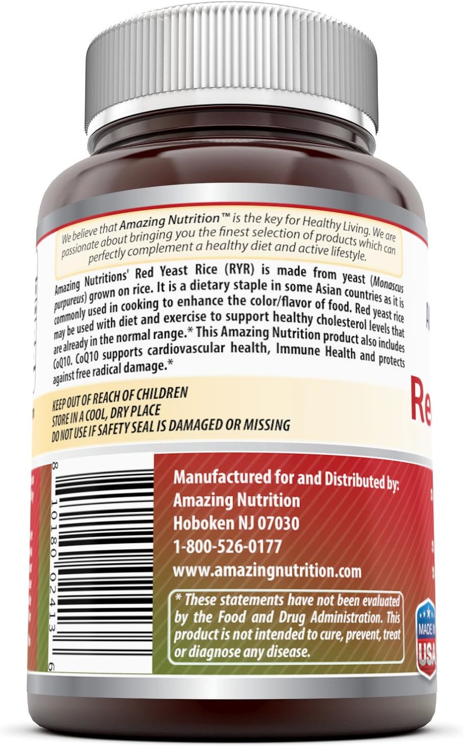 Amazing Formulas Red Yeast Rice 600 Mg Plus Co Q-10 50 Mg 120 Vegetarian Capsules (Non-GMO,Gluten Free): Health & Personal Care