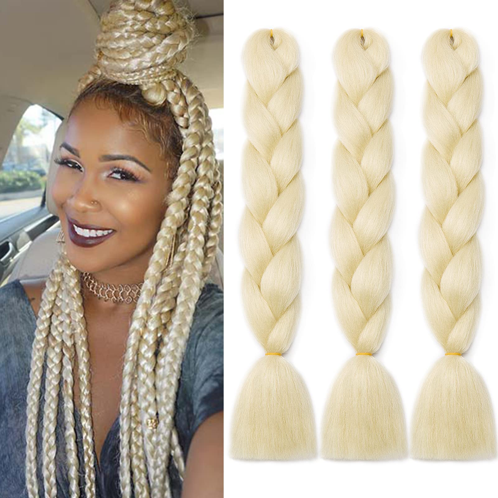 24" Braiding Hair Extension Jumbo Braids Synthetic 3bundles/pack Crochet Hair Afro Box Braid Heat Resistent (Blonde) — image 1