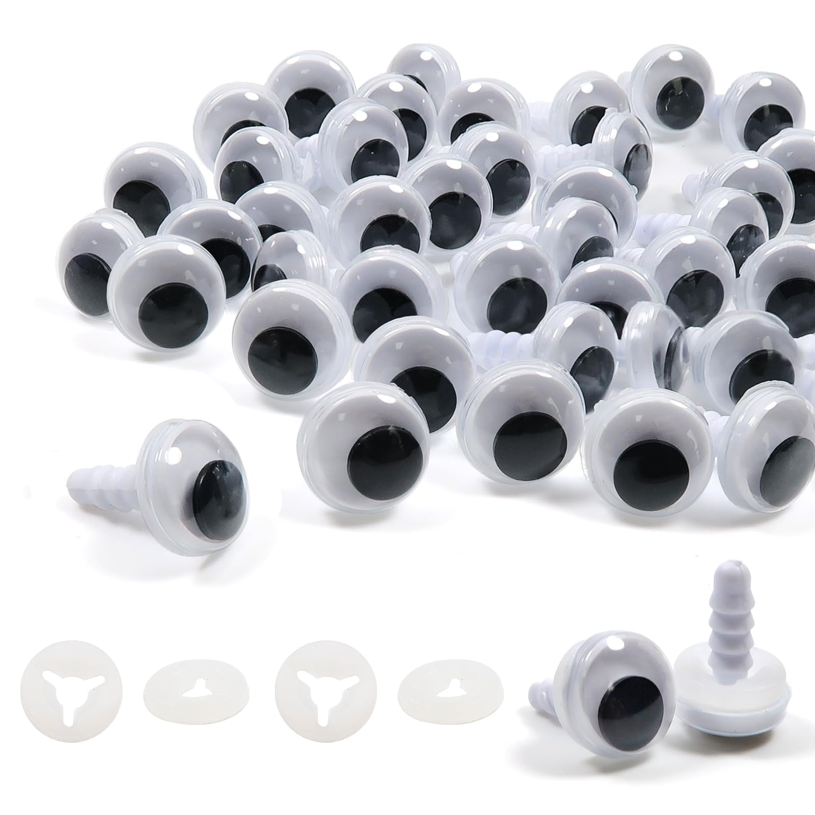 TOAOB 50pcs Wiggle Googly Eyes 10mm Black White Plastic Safety Eyes Craft Eyes with Washers for Soft Doll Making Plush Animals Crochet
