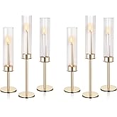 Ronasip Tall Hurricane Glass Candlestick Holders for Taper Candles Table Centerpiece Decor Wedding Christmas Home Celebration(6, Gold)