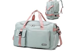 Eslcorri Gym Duffle Bag for Women Men, Sports Backpack with Wet & Shoe Compartment, Fitness Overnight Weekender Bag for Yoga, Swim, Travel (Style B, GreenPink)