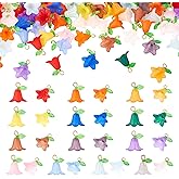 Beadthoven 100Pcs Acrylic Flower Pendants Colorful Frosted Matte Lily Flower Charms 20mm Plastic Lily of The Valley Bell Flower Dangle Charms with Leaf for DIY Necklace Earring Jewelry Making Supplies