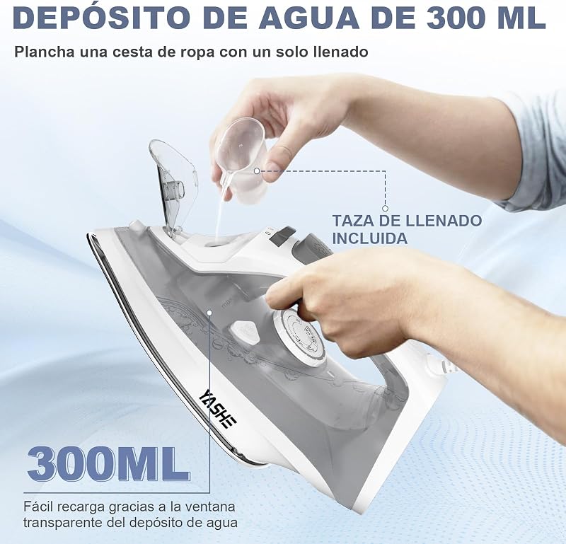 Plancha Vapor de 2300 W con Suela Antiadherente de Calentamiento Rápido, Depósito de Agua de 300ml, Vapor Continuo 25 g/min, Golpe de Vapor 150 g/min, Autolimpieza, Antical y Antigoteo Plancha de Ropa