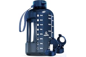 AQUAFIT 64 oz Water Bottle with Time Marker - Straw & Chug Lid - BPA Free Half Gallon Water Bottle, Big Water Bottle with Straw, Gym Water Bottle with Handle, Gallon Water Jug (Nebula, 64 oz)