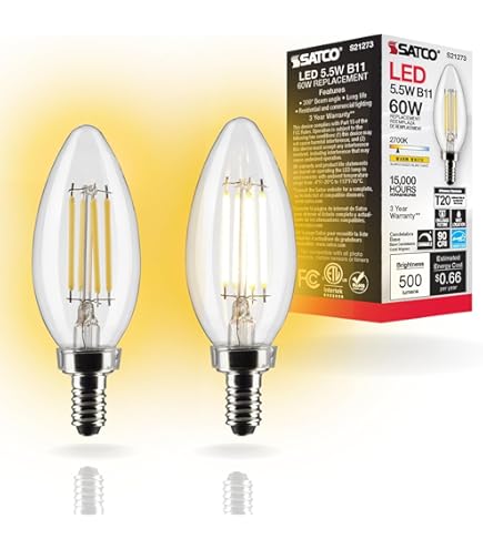Amazon.com: Satco S21274 5.5 Watt B11 LED; Clear; Candelabra Base
