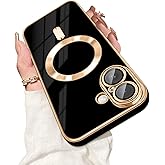 Dinick Designed for iPhone 17 Case with Magnetic [Built-in Camera Cover] Compatible with MagSafe Soft TPU Glitter Cover Anti-Scratch Protective Slim for iPhone 17 Case Black and Gold