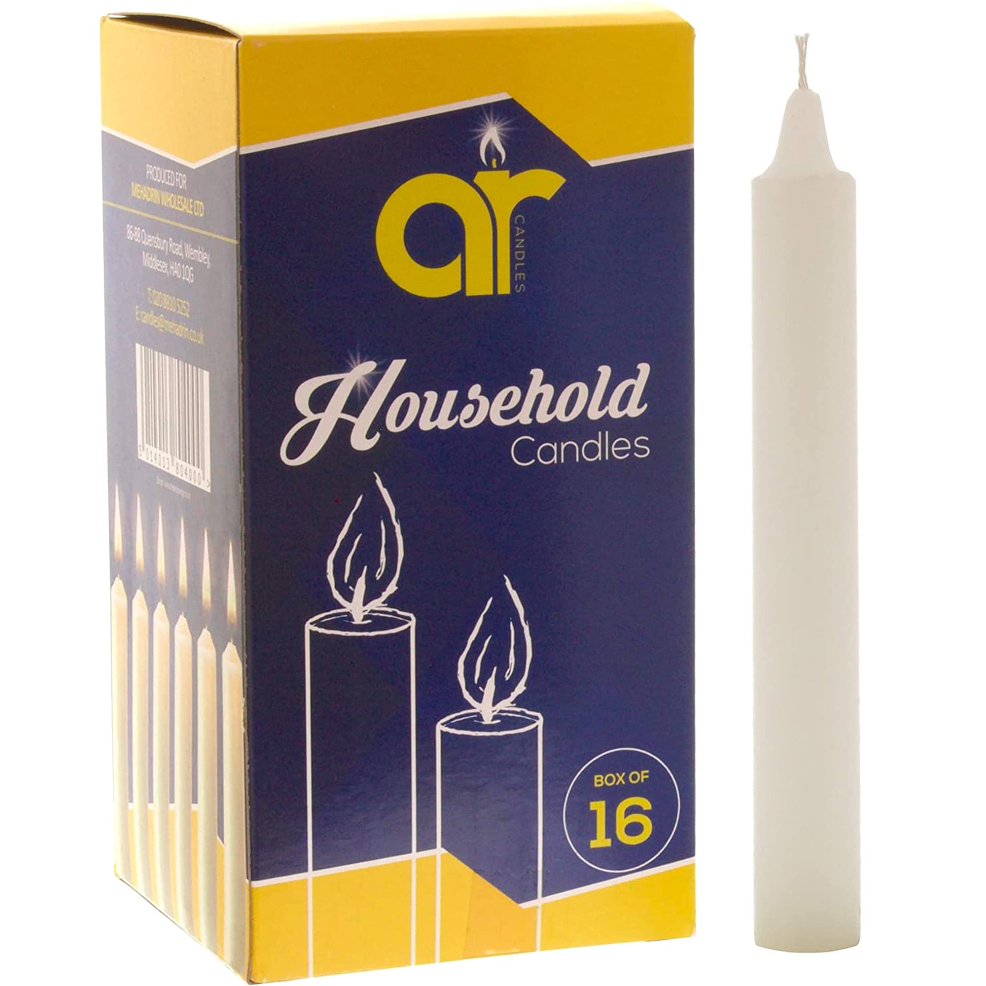 AR Unscented White Household Candles 12.5cm – Pack of 16 – Shabbos/Shabbat Candles for Emergency, Power Cuts, Home Use, Prayer, Vigil, Church, Decoration, Long Burn, Utility & Everyday Use