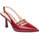 COLETER Slingback Kitten Heels for Women Closed Pointed Toe Pumps Wedding Dress Shoes