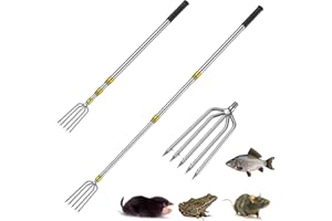 Pawfly Fishing Spear, Stainless Steel Frog Gig Gaff, Strong Flounder Gig with Barbed 5 Prong Tine & Long Pole, Telescopic Fishing Harpoon Spearhead Fork for Fish Bullfrog Toad Mole & Hunting