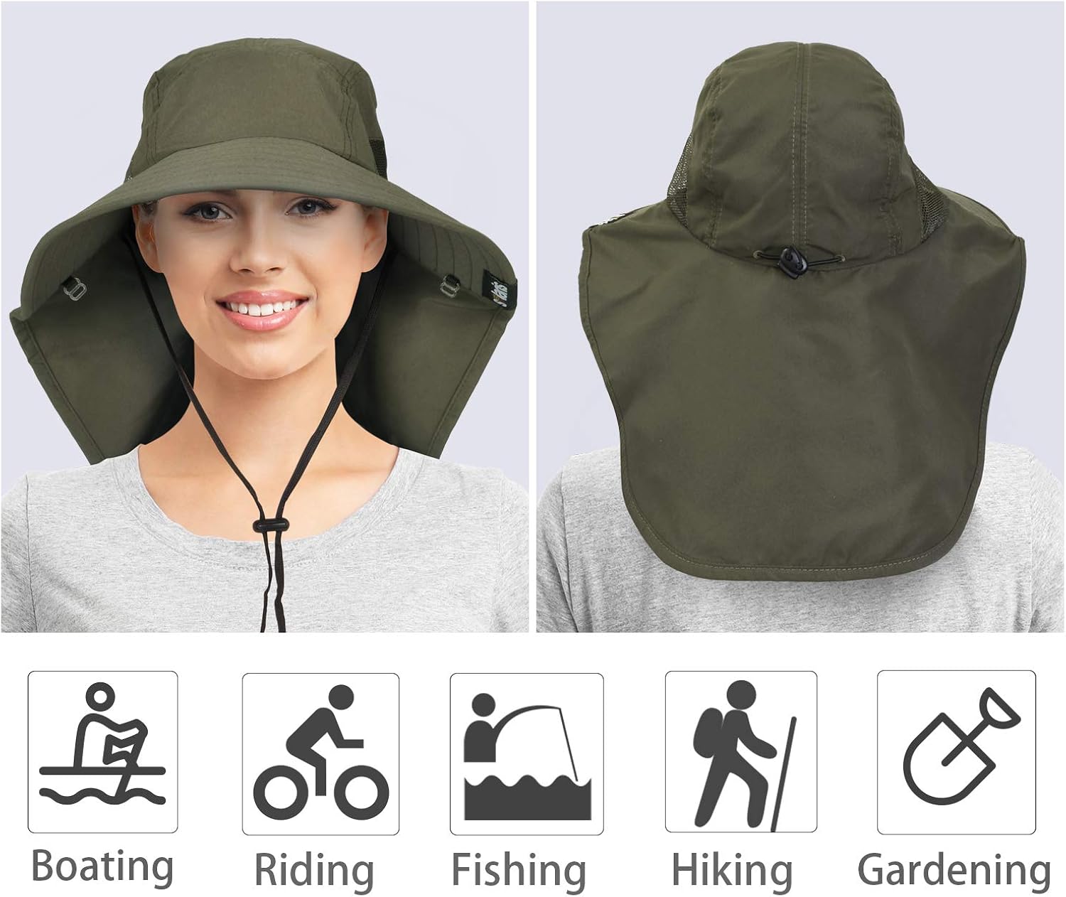 Sun Hat for Men with UV Protection Wide Brim Safari Hike Cap w/Neck Flap Cover : Clothing