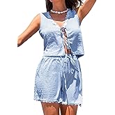 CUPSHE Women 2 Piece Lounge Set Stripes Casual Summer Tank Top Drawstring Beach Shorts Coverup Sets