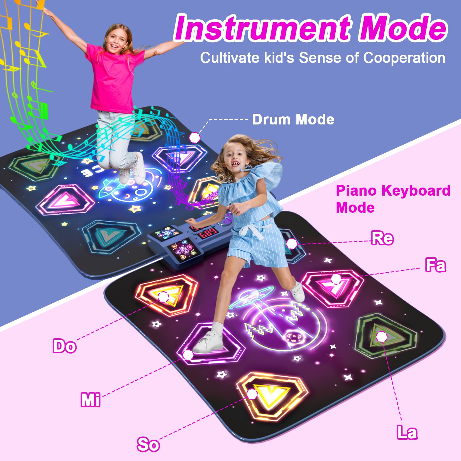 Dance Mat Toys for 3-12 Year Old Girls Boy, 2 Players Dance Mat with Light-up 12 Buttons & 5 Games Mode, Bluetooth Dance Game Toy for Girls 5-7, Xmas Birthday Gifts for 3 4 5 6 7 8 9 10+ Year Old Kids