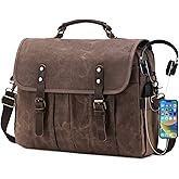 NerIion Messenger Bag for Men 15.6 Inch Vintage Canvas Genuine Leather Briefcase for Men Laptop Bag Satchel Shoulder Bag