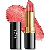 KYDA Red Shimmer Lipstick, Metallic Pearl Lipstick, Lasting Non-sticky Glitter Lips Color, High Glossy Lips Makeup for Women, Real Red
