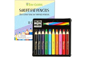 TinyGeeks Jumbo Color Pencils Set For Kids - Short Fat Triangle Pencils for Kids Ages 3-7 - For Preschoolers, Kindergarten, Toddlers, Beginners - Triangular Shape With Sharpeners