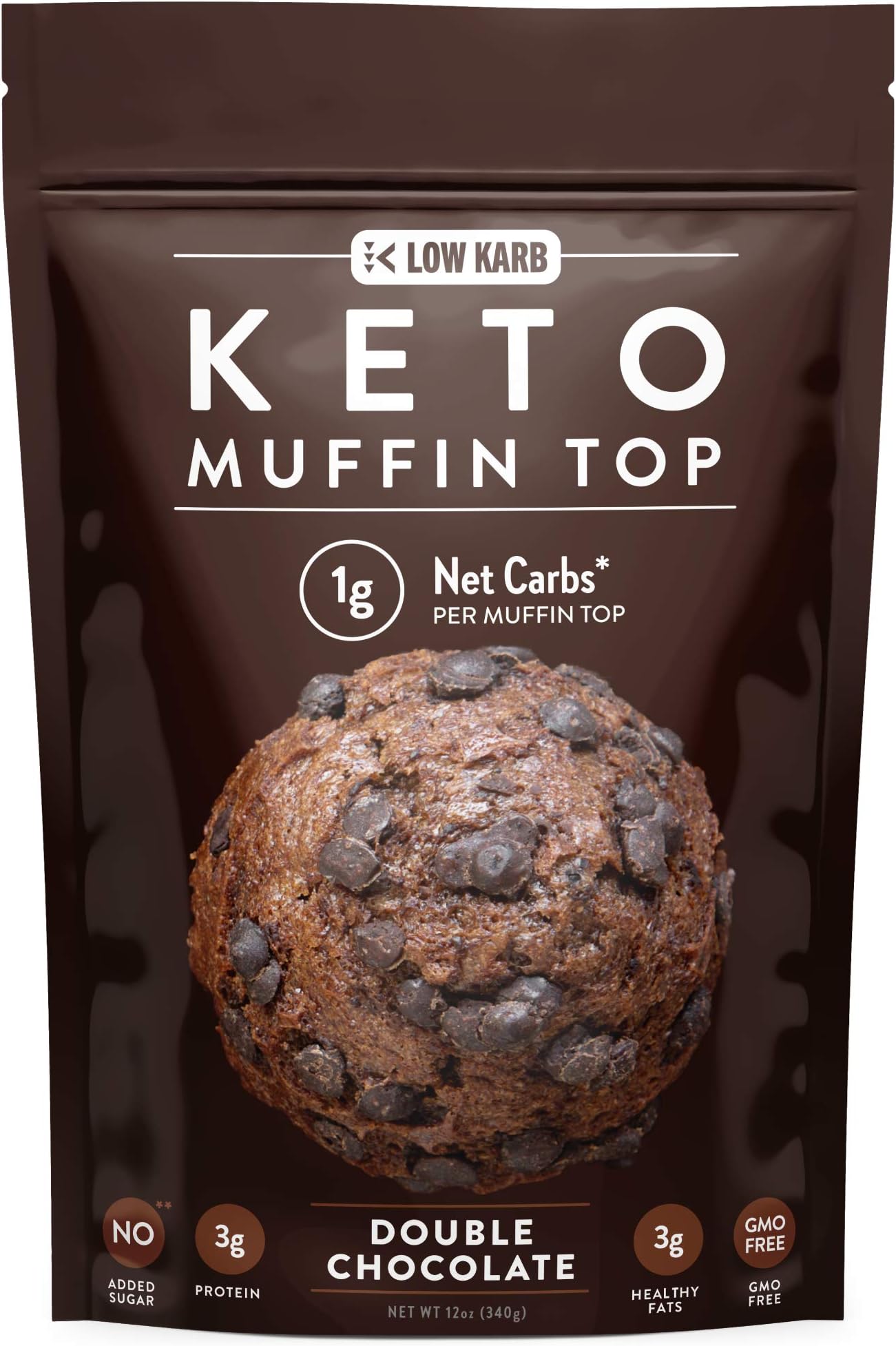 Low Karb - Keto Muffin Top Baking Mix - Only 2g Net Carbs Per Muffin - Easy to Bake - Keto Snacks & Low Carb Food - No Added Sugar & Naturally Sweetened - 12 Servings (12 oz) (Double Chocolate)