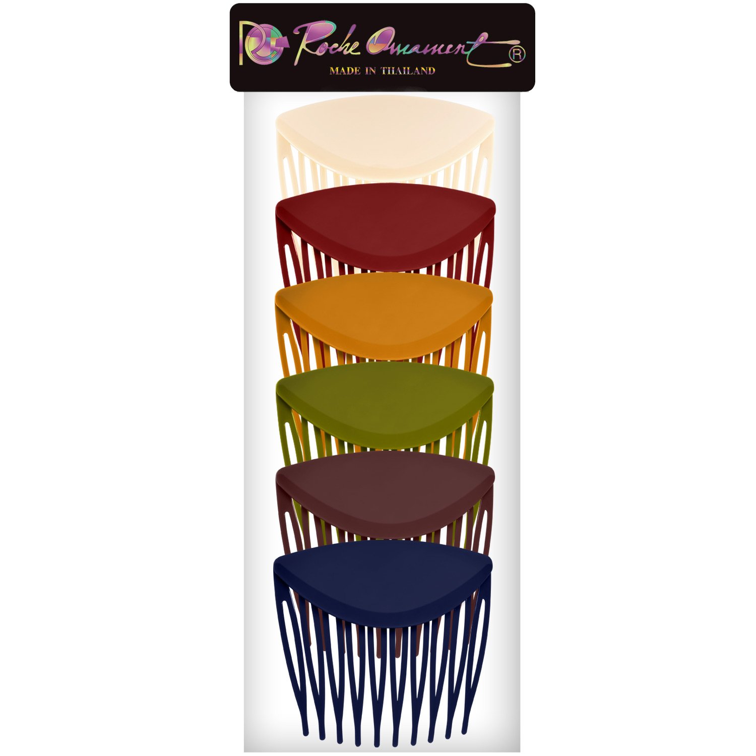 RC ROCHE ORNAMENT 6 Pcs Womens Hair Side Slide Comb Wide Teeth Plastic Strong Solid Plain Bridal Pin Fashion Ladies Girl Clamp Styling Accessories Clip, Large Classic Multicolor : Beauty
