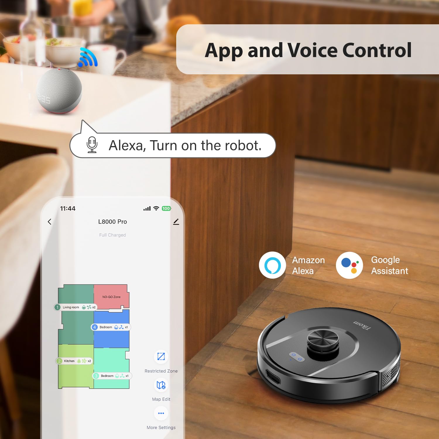 Tikom Robot Vacuum and Mop Combo, 5000Pa Suction, Smart Mapping, 45dB Robotic Vacuum Cleaner for Carpets, Pet Hair, Hardfloors (L8000 Pro) - Image 6