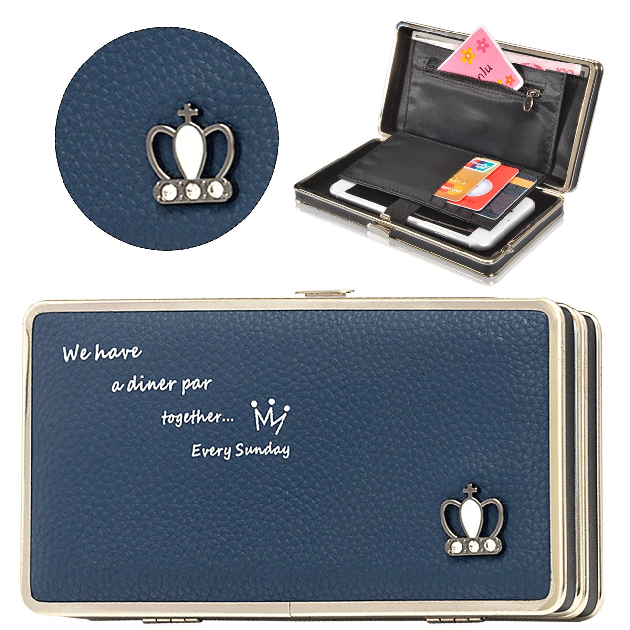 Sunroyal PU Cartera de Cuero Embrague Bolso Mujer Bowknot Monedero de Monedas