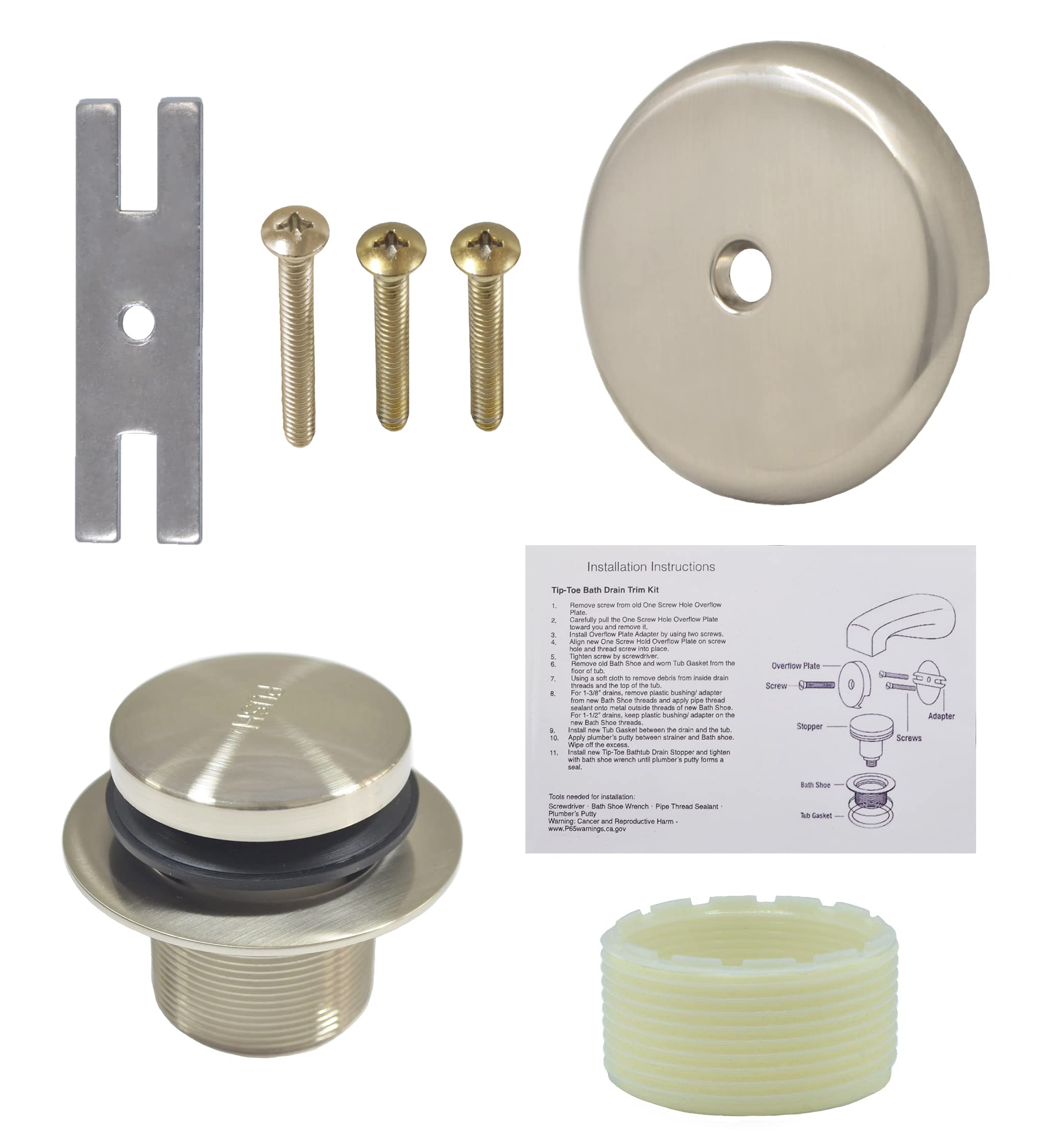Photo 1 of ***PARTIAL SET/ MISSING OVERFLOW COVER** Gold-Hao-the-bathroom Tip-Toe Bathtub Drain Kit - with 1 Hole Bathtub Overflow Drain Cover & Tip-Toe Tub Trim Set (Brushed Nickel)