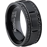 9MM Men's Black Titanium Wedding Band Ring with Double Row Black Cubic Zirconia, Comfort Fit