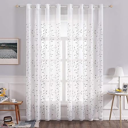 MIULEE 2 Unidades Cortinas Bordado Translucida de Dormitorio Moderno