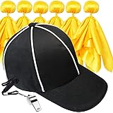 Six Senses Media 6 Penalty Flag Football Flags, 1 Referee Hat Black with White, 1 Referee Stainless Steel Whistle with Lanyar