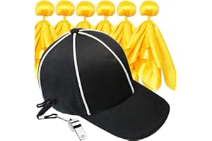 SIX SENSES MEDIA Ahuimeius Referee Costume, 6 Penalty Flag Football Flags, 1 Referee Hat Black with White, 1 Referee Stainless Steel Whistle with Lanyard, Sports Fan Set for Football Games Party Accessory