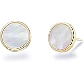 S.Leaf Gold Stud Earrings for Women Sterling Silver Gold plated Hypoallergenic Shell Mother of Pearl Post Earrings for Women Birthday Gifts