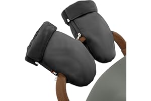 Baby Uma Stroller Gloves Hand Muff - Supersoft Fleece-Lined Faux-Leather Stroller Mittens, Water-Resistant & Universal with Side Zippers