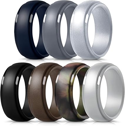 Mokani Silicone Ring For Men 7 Pack Step Edge Sleek Design Rubber Wedding Bands Comfortable Fit Skin Safe Durable Affordable Assorted Size Rings Amazon Canada