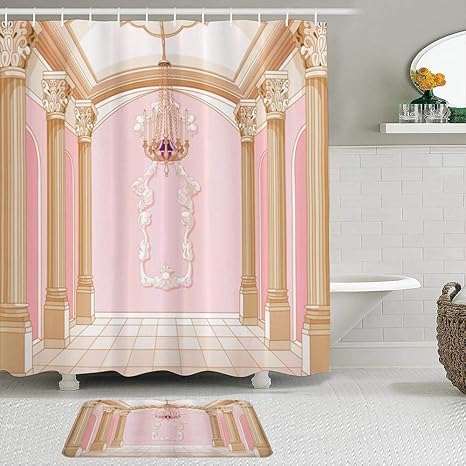 LISNIANY Duschvorhang Badezimmermatten Set，Prinzessin Interieur des