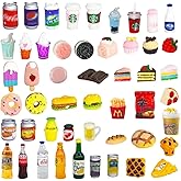 50 Pcs Miniature Food Drink Bottles Soda Pop Cans Pretend Play Kitchen Game Party Accessories Toys Hamburg Cake Ice Cream for 1/12 Doll House (25Food+25Drink)